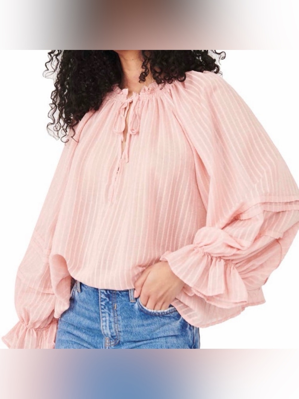 Free People Out of Town Split Neck Blouse - Size Small